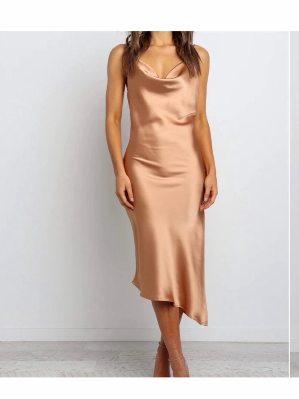 Petal & pup Satin Slip Midi Dress in Bronze - Women
